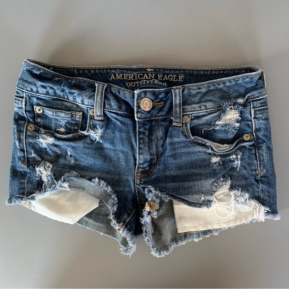 American Eagle Low Rise Denim Destroyed Shortie Cut Off Short